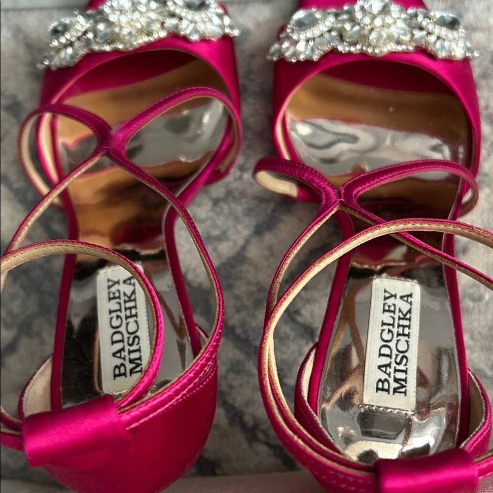 Badgley Mischka Fuchsia Embellished Heels - Picture 10 of 13